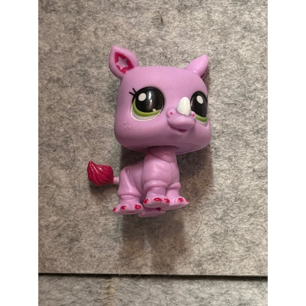 Littlest Pet Shop G7 Rhino 37 Purple Pink Star Eyes Bobblehead Figure LPS